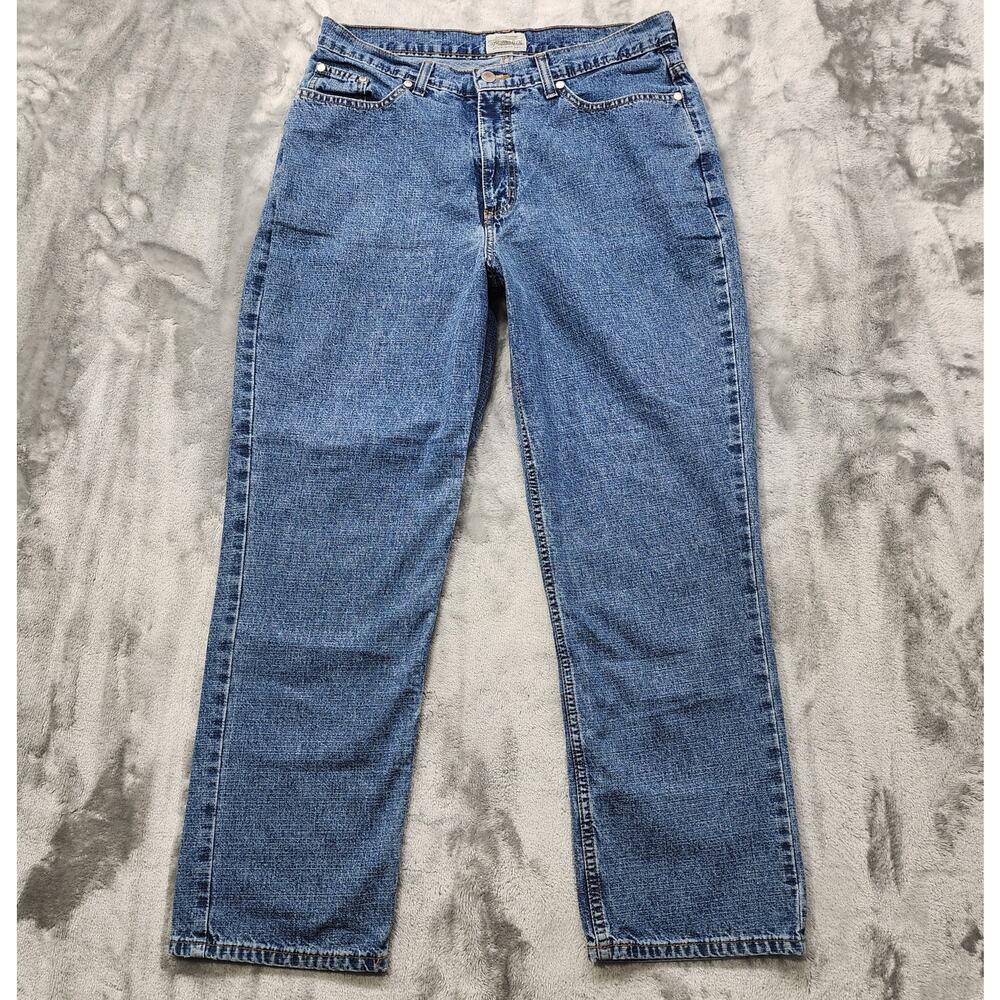 Vintage St Johns Bay Jeans Womens 14P PETITE Blue High Rise Straight Leg Casual